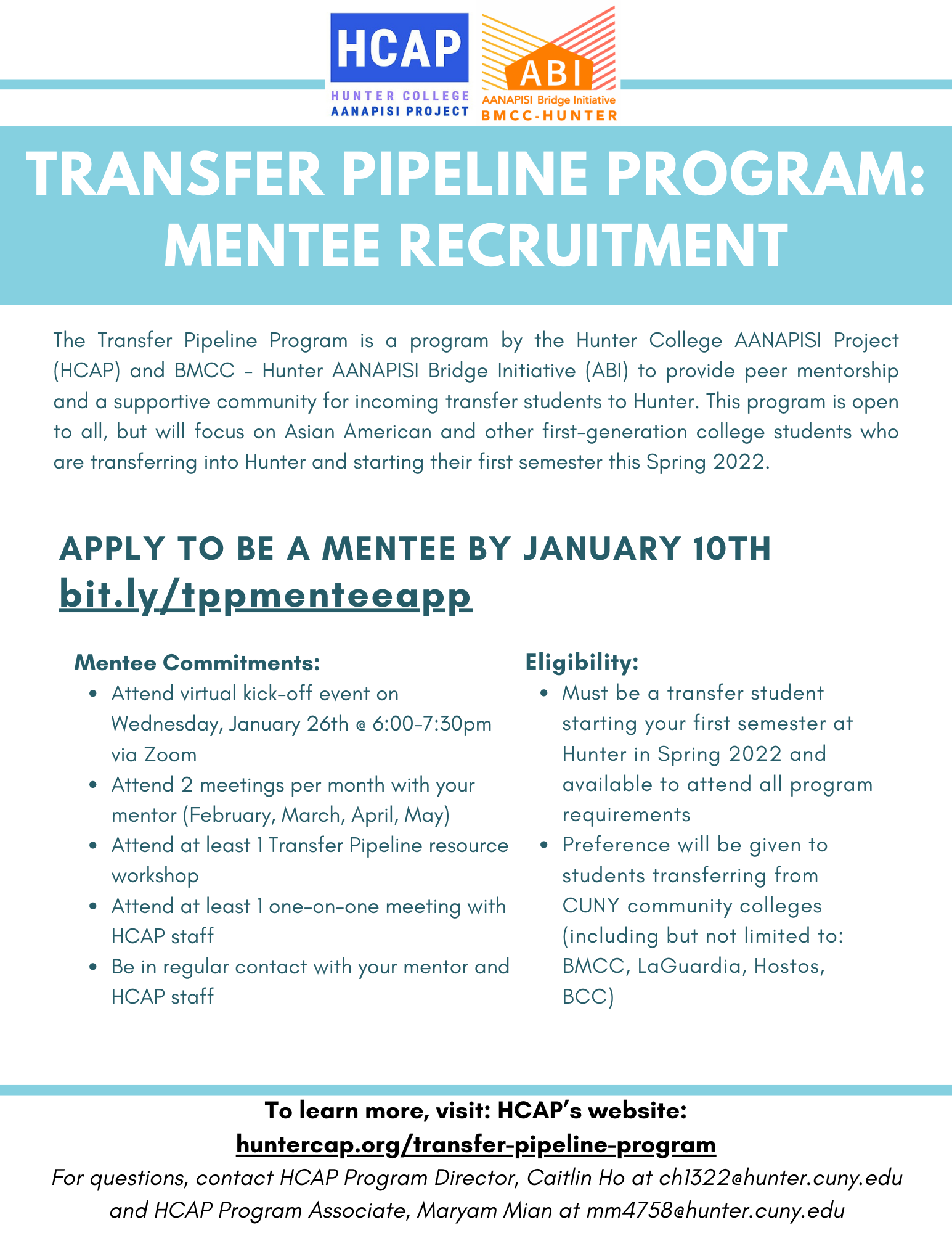 Hunter College Spring 2022 Schedule Apply By 1/10: Transfer Pipeline Program, Peer Mentee | The Hunter College  Aanapisi Project